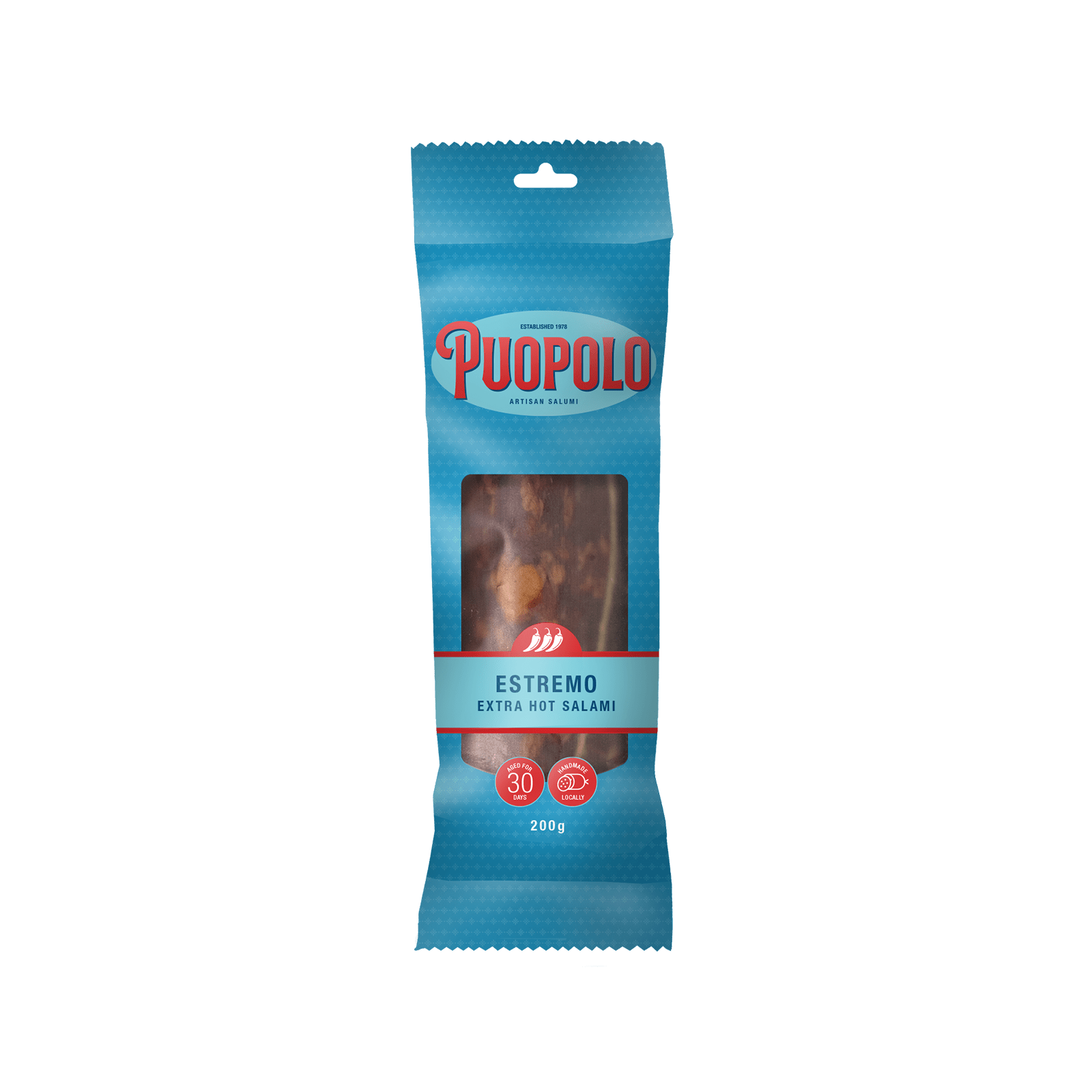 SALEST200GB-01 Puopolo Estremo Extra Hot Salami 200g Stick